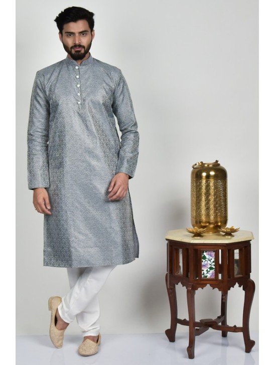 Grey Jammawar Style Mens Kurta Pajama