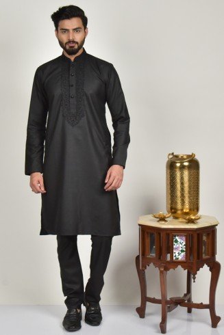 Black Embroidered Menswear Eid Kurta Pajama