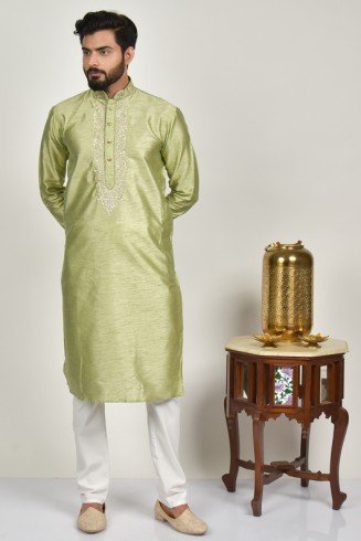 Pista Classic Embroidered Mens Kurta Pajama