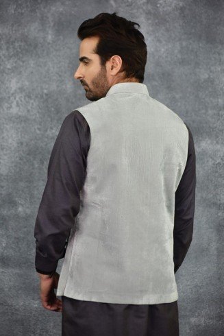 Light Grey Plain Pakistani Mens Shalwar Kameez Waistcoat
