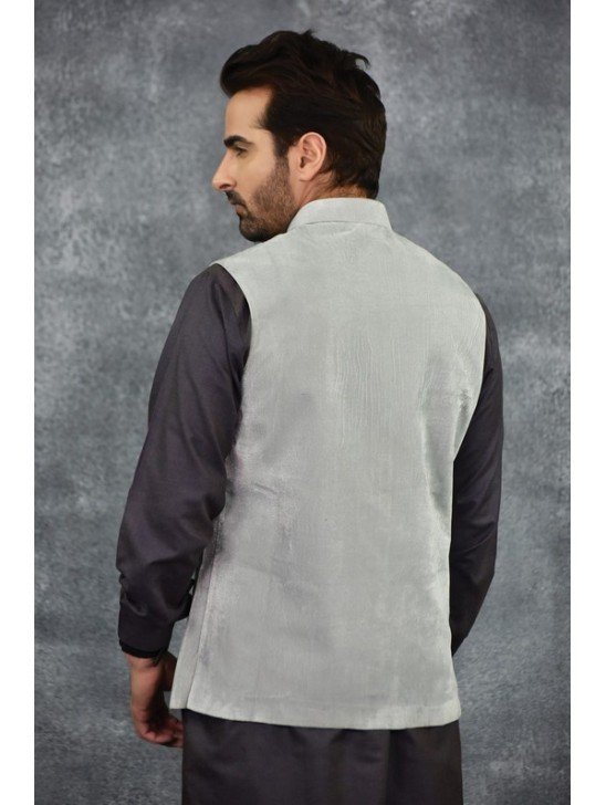 Light Grey Plain Pakistani Mens Shalwar Kameez Waistcoat