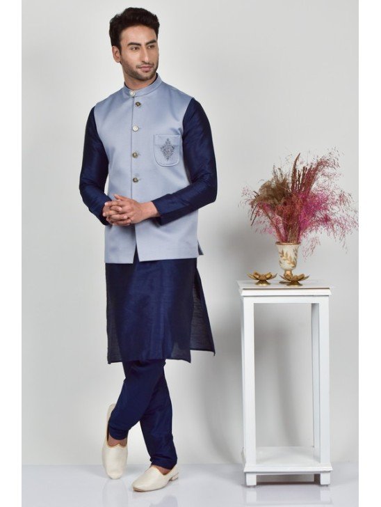 Grey Pocket Embroidered Formal Waistcoat