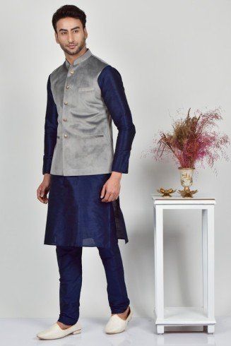 Grey Designer Velvet Mens Waistcoat