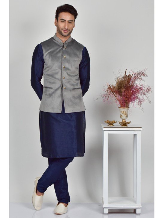 Grey Designer Velvet Mens Waistcoat