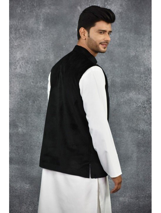 Black Traditional Indian Mens Waistcoat