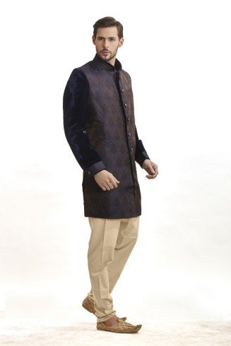TRADITIONAL NAVY BLUE EMBROIDERED WAISTCOAT AND PYJAMA PATHAN'S SUIT