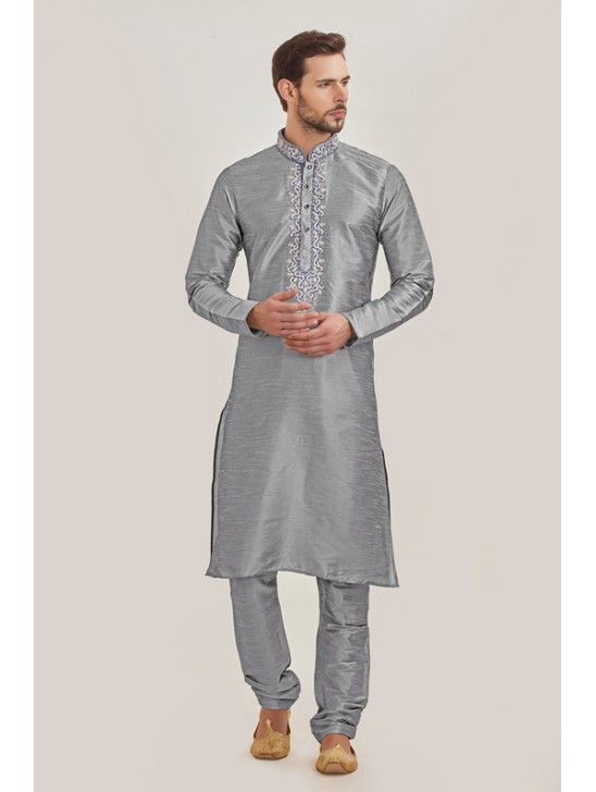 GREY INDIAN EID READY MADE KURTA AND PYJAMA