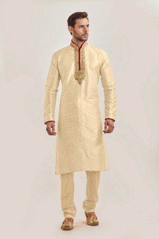 BEIGE PAKISTANI WEDDING READY MADE MENSWEAR DRESS