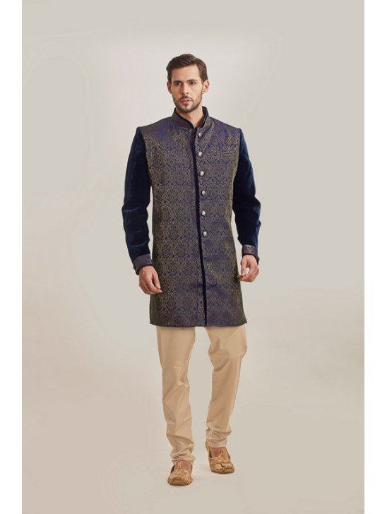 TRADITIONAL NAVY BLUE EMBROIDERED WAISTCOAT AND PYJAMA PATHAN S SUIT