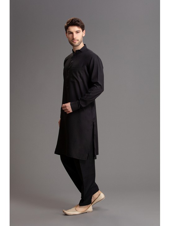 BLACK PAKISTAN TRADITIONAL STYLE KURTA SALWAR MENSWAR SUIT