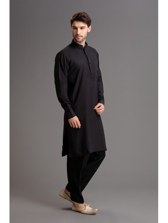 BLACK PAKISTAN TRADITIONAL STYLE KURTA SALWAR MENSWAR SUIT