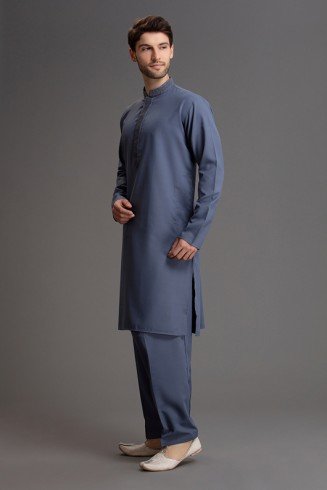 Blue Men Shalwar Kameez Pakistani Designer Fashion Readymade Suit