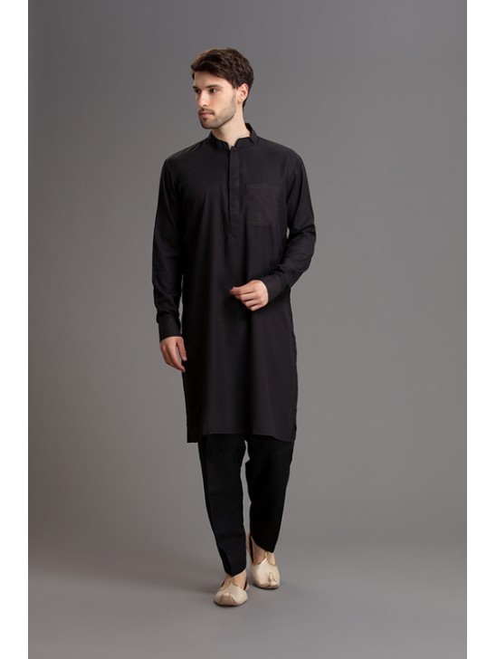 BLACK PAKISTAN TRADITIONAL STYLE KURTA SALWAR MENSWAR SUIT