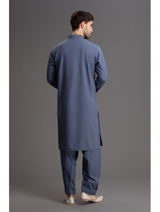 Blue Men Shalwar Kameez Pakistani Designer Fashion Readymade Suit