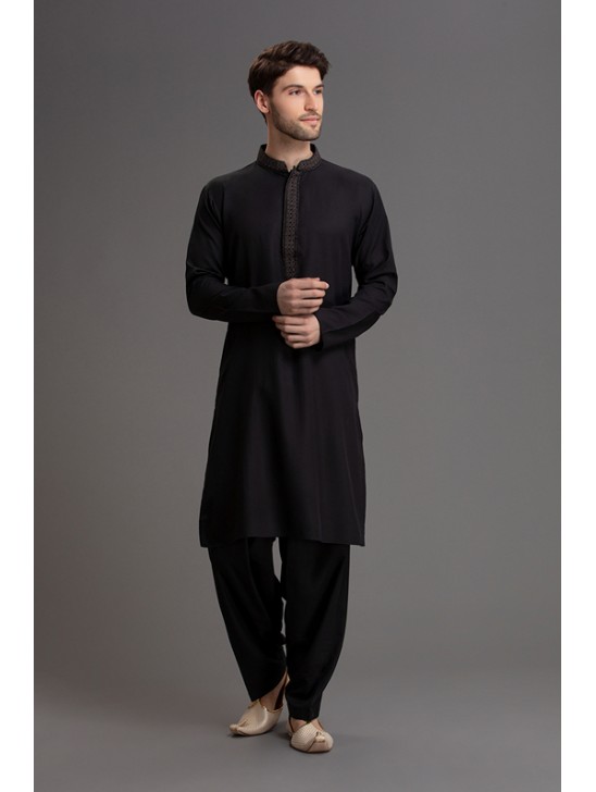 BLACK PAKISTANI KURTA SHALWAR READY TO WEAR SUIT