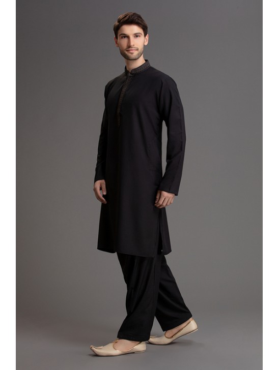 BLACK PAKISTANI KURTA SHALWAR READY TO WEAR SUIT