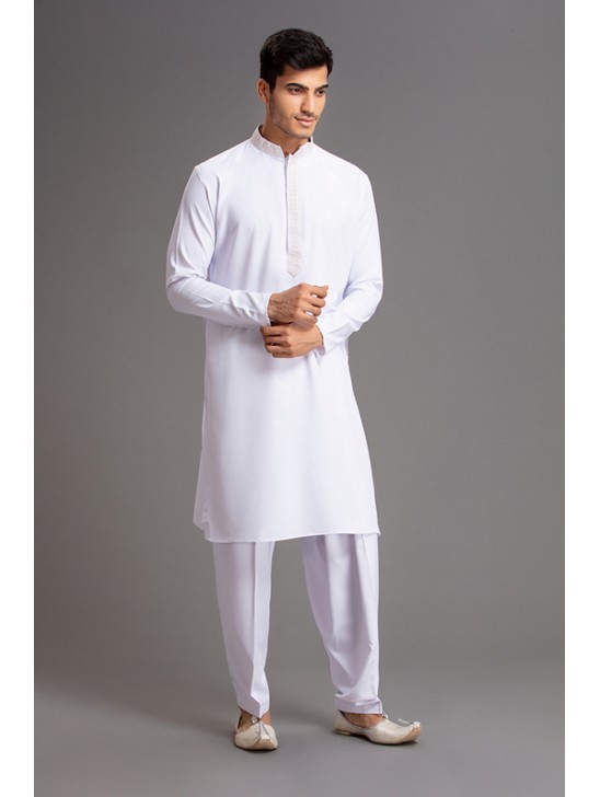 WHITE PATHANI PAKHTON READYMADE PAKISTANI MENS KURTA SALWAR