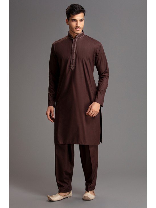 CHOCO BROWN MENSWEAR KURTA SALWAR PAKISTANI SUIT