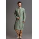 GREEN AND BEIGE PUNJABI MENSWEAR KURTA AND CHURIDAR SUIT