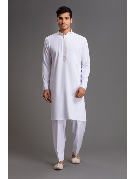 WHITE PATHANI PAKHTON READYMADE PAKISTANI MENS KURTA SALWAR