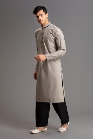 GREY AND BLACK DESIGNER PAKISTANI MENS DRESS