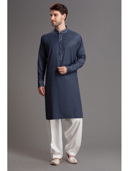 ELEGANT MIDNIGHT NAVY BLUE MEN SALWAR KAMEEZ OUTFIT