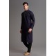 NAVY BLUE SELF PRINTED READYMADE KURTA PAJAMA SUIT