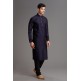 NAVY BLUE SELF PRINTED READYMADE KURTA PAJAMA SUIT