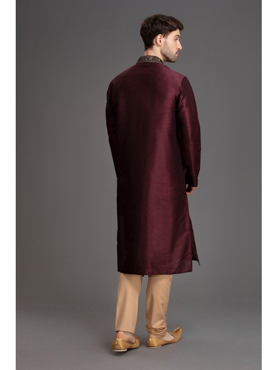 DARK MAROON INDIAN WEDDING MENSWEAR KURTA PAJAMA