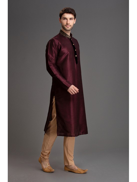 DARK MAROON INDIAN WEDDING MENSWEAR KURTA PAJAMA