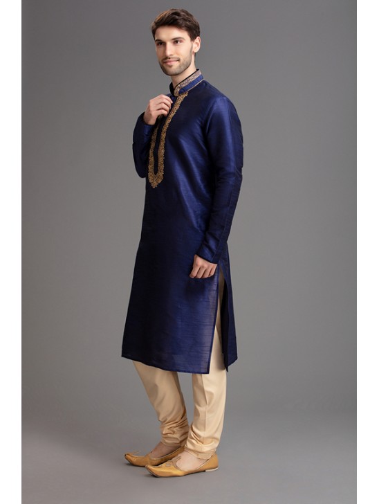 MAGNIFICENT NAVY BLUE INDIAN FESTIVE MENSWEAR KURTA PAJAMA SUIT