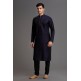 NAVY BLUE SELF PRINTED READYMADE KURTA PAJAMA SUIT