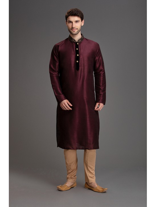 DARK MAROON INDIAN WEDDING MENSWEAR KURTA PAJAMA