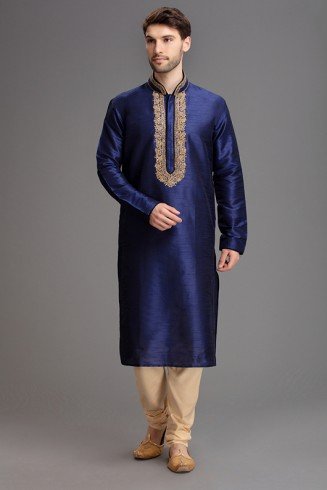 MAGNIFICENT NAVY BLUE INDIAN FESTIVE MENSWEAR KURTA PAJAMA SUIT