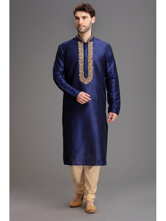 MAGNIFICENT NAVY BLUE INDIAN FESTIVE MENSWEAR KURTA PAJAMA SUIT