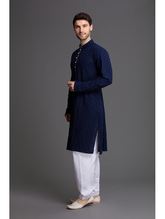 BLUE AND WHITE MENSWEAR SOPHISTICATED KURTA SHALWAR