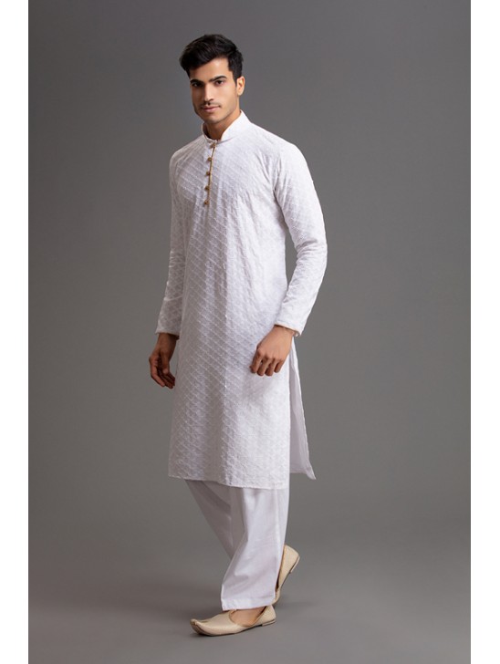 PHENOMENAL WHITE PAKISTANI MENSWEAR READYMADE KURTA SALWAR