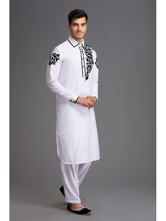 WHITE COMFORTABLE AND STYLISH PAKISTANI EID KURTA SALWAR