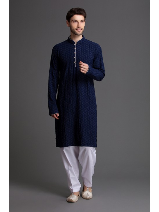 BLUE AND WHITE MENSWEAR SOPHISTICATED KURTA SHALWAR