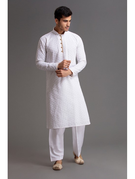 PHENOMENAL WHITE PAKISTANI MENSWEAR READYMADE KURTA SALWAR