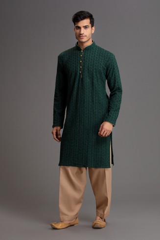 GREEN AND BEIGE MEN'S EID KURTA SHALWAR KAMEEZ