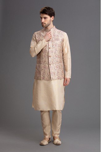 CREAM AND GOLD MENSWEAR JACKET SHALWAR KAMEEZ