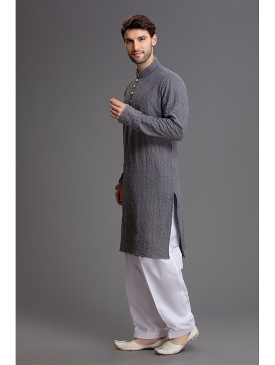 GREY READY TO WEAR PAKISTANI MEN KURTA SHALWAR SUIT