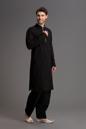 JET BLACK PAKISTANI MEN'S KURTA SHALWAR