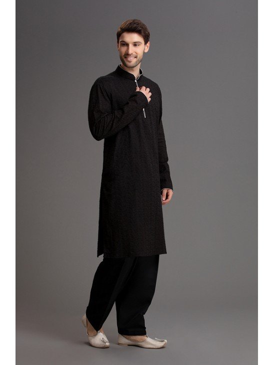 JET BLACK PAKISTANI MEN S KURTA SHALWAR