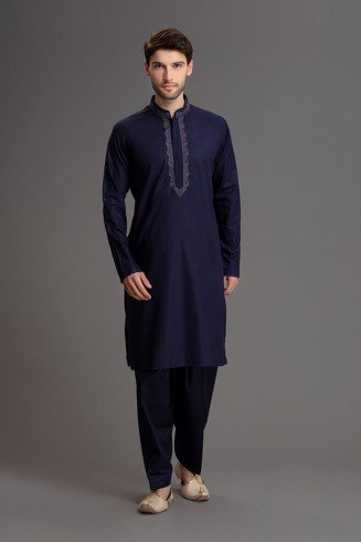 NAVY BLUE DESIGNER MEN'S KURTA SHALWAR