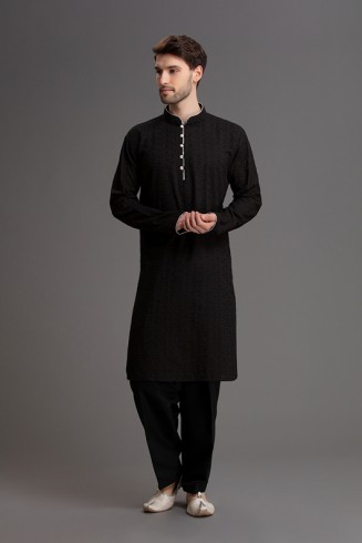 JET BLACK PAKISTANI MEN'S KURTA SHALWAR