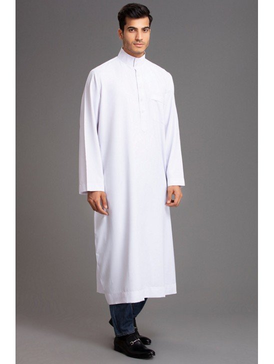 WHITE LONG SLEEVE STITCHED MEN S THOBE JUBBA