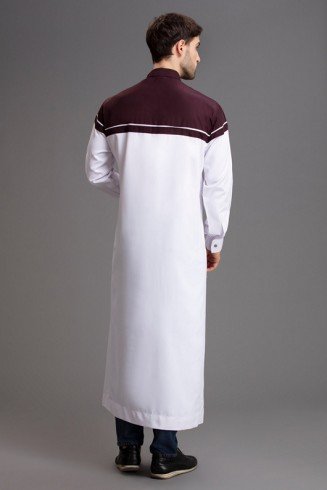 WHITE AND MAROON READY TO WEAR EID MEN'S JUBBA