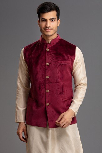 STUNNING DARK MAROON MENS JACKET WAISTCOAT